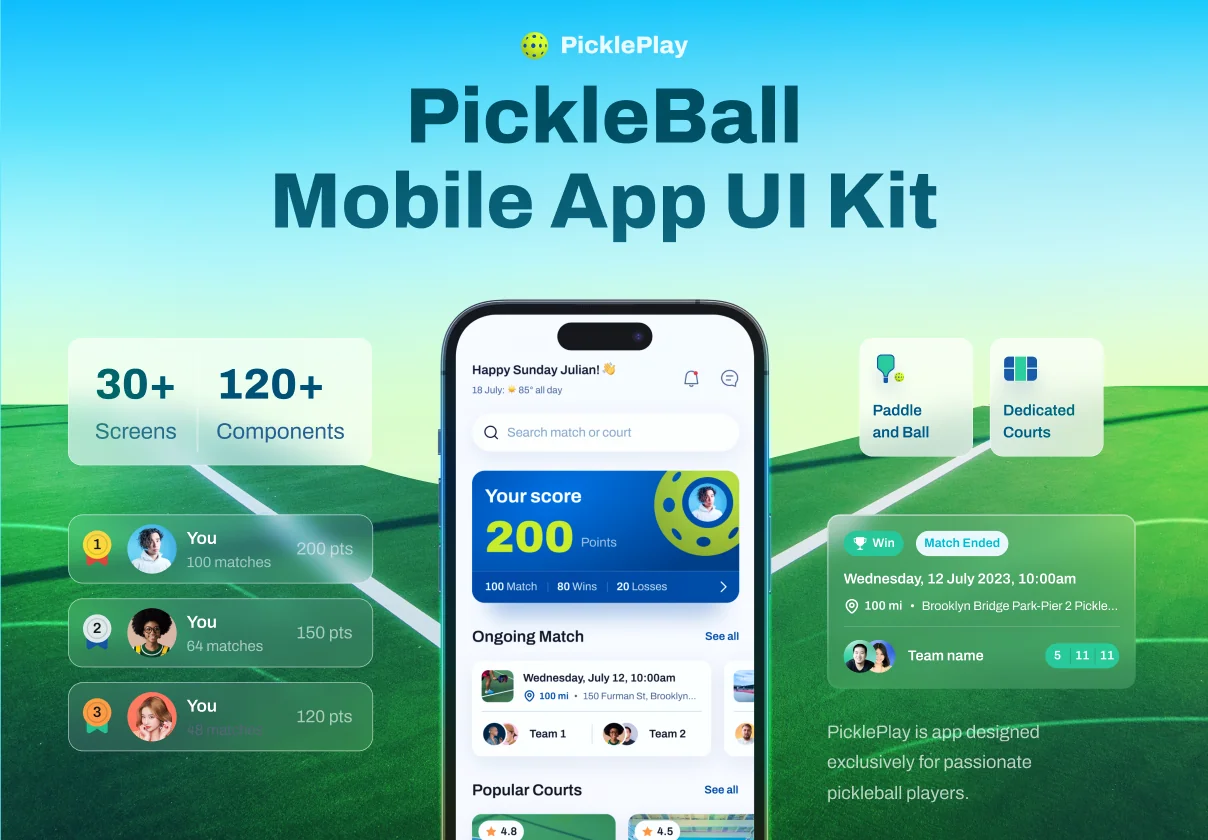 Picklepay - Pickleball Mobile App UI Kit Template