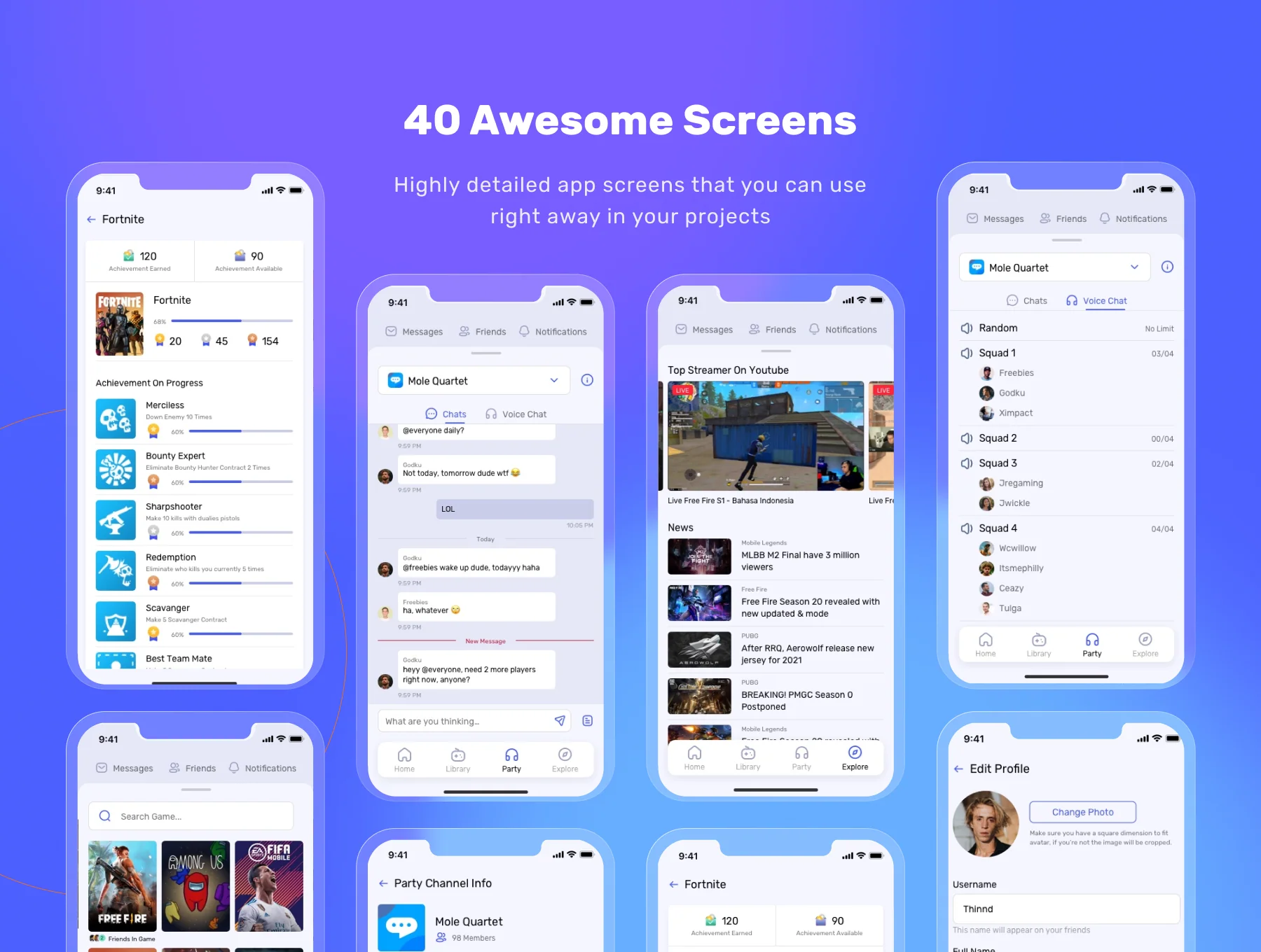 PING - Games Chat and Portal App UI Kit 5
