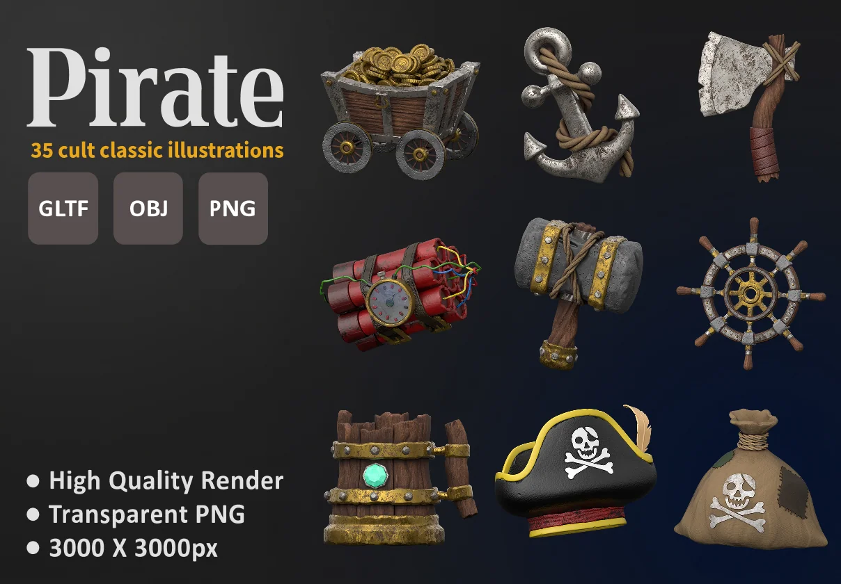 Pirate 3D icons Set