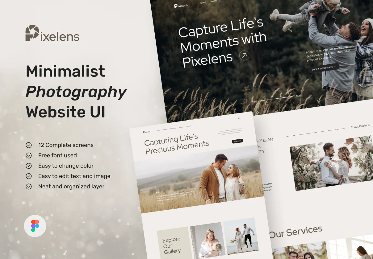 Pixelens – Photography Website Design UI Template