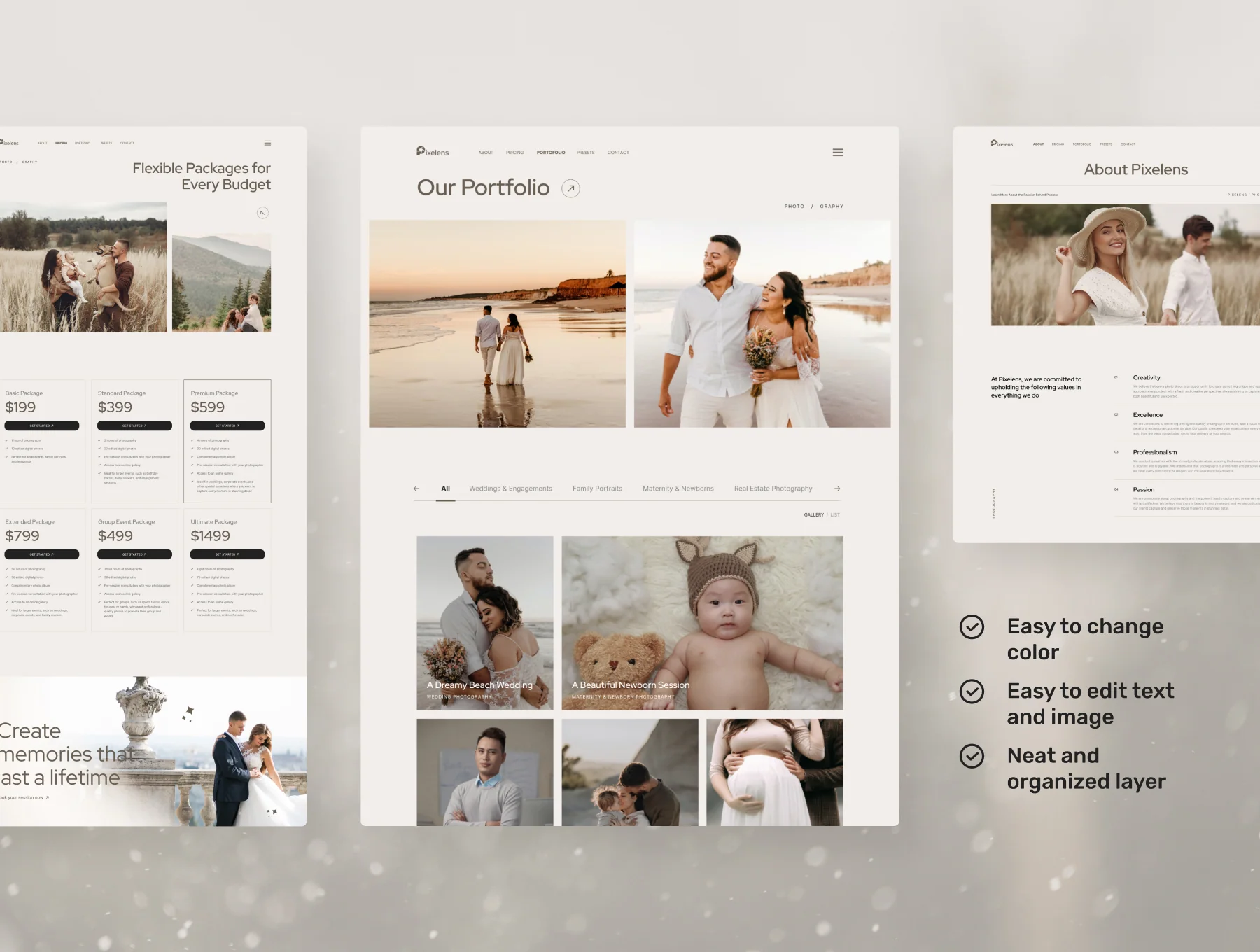 Pixelens – Photography Website Design UI Template 3