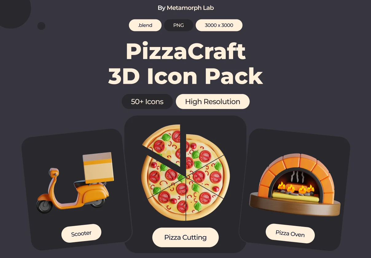PizzaCraft – 3D Pizza Icon Pack