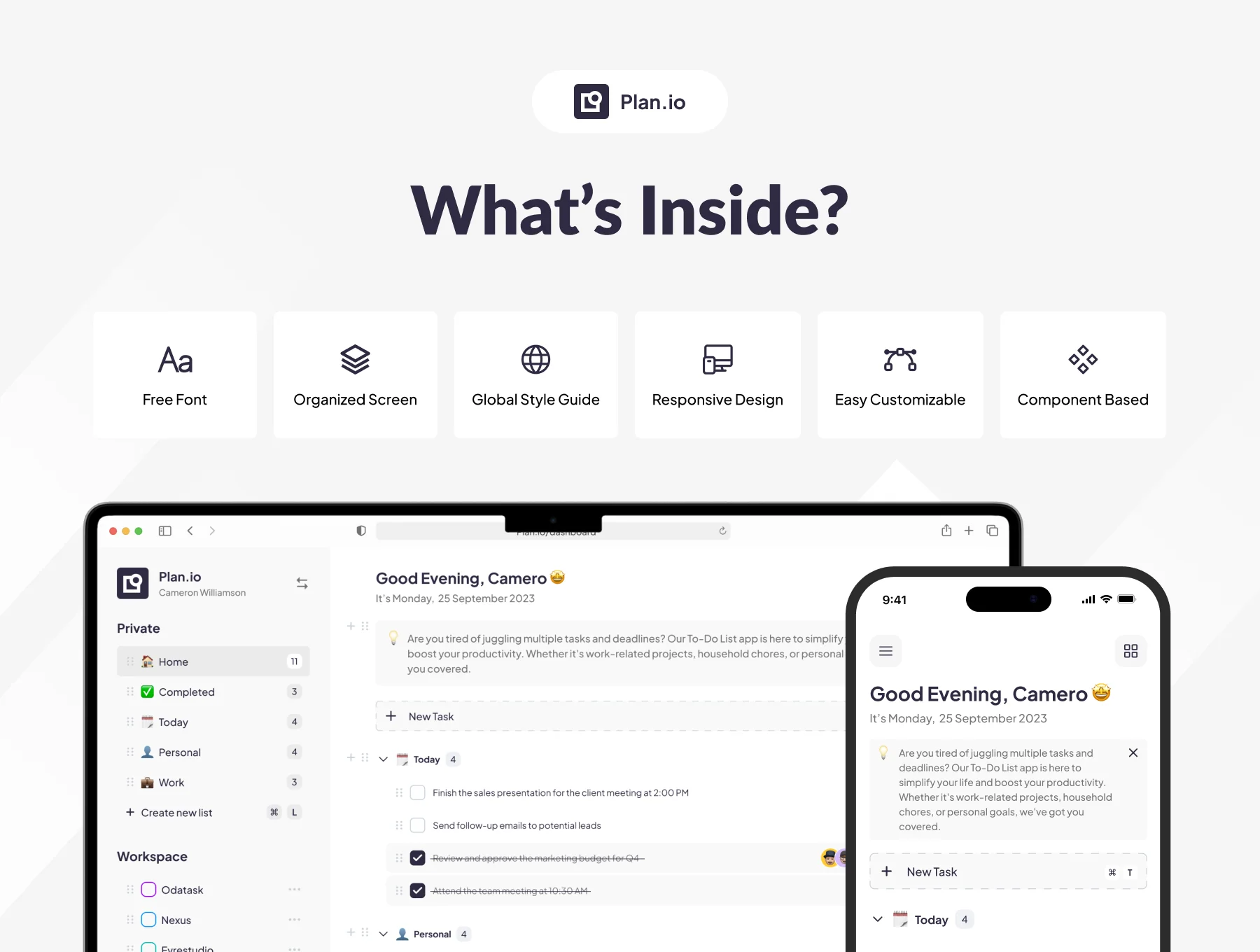 Plan.io - To Do List Productivity App UI KIT 2