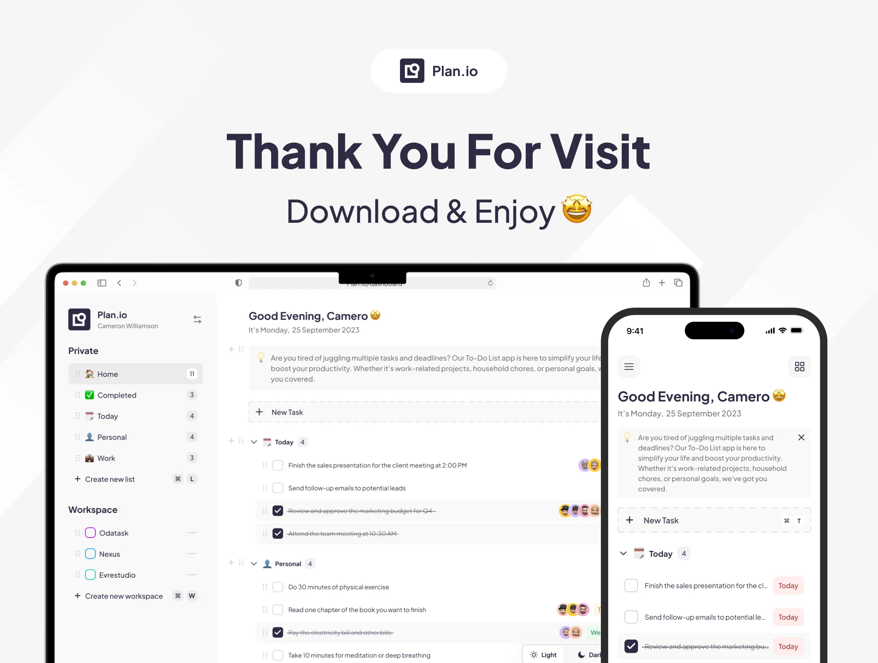 Plan.io - To Do List Productivity App UI KIT 5