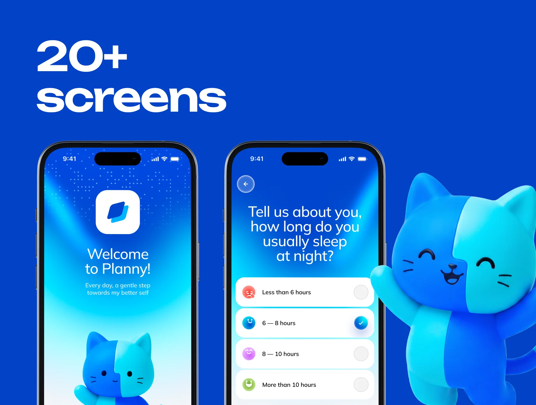 Planner & Habit Tracker Mobile App Design UI Kit with 3D Mascot 2