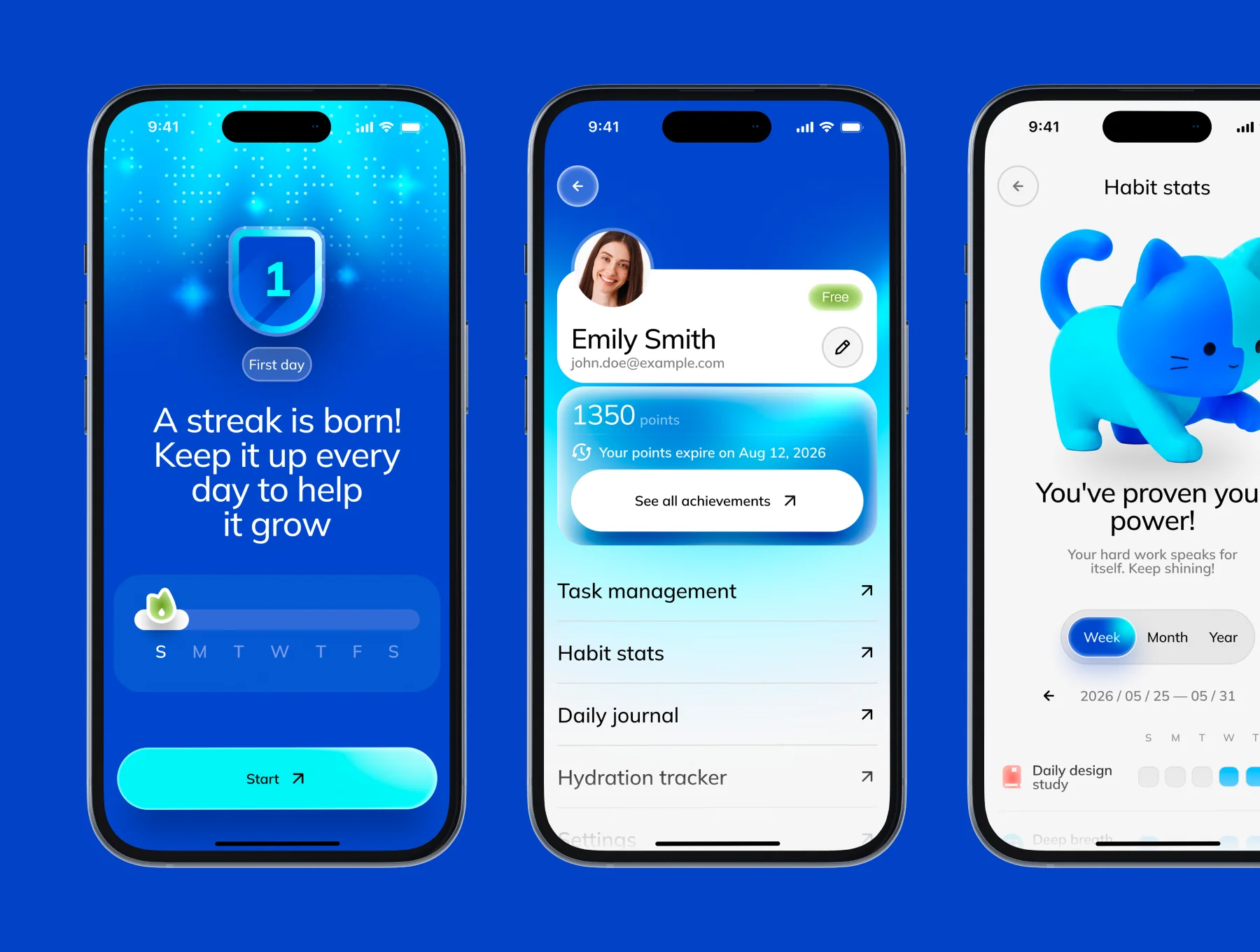 Planner & Habit Tracker Mobile App Design UI Kit with 3D Mascot 5