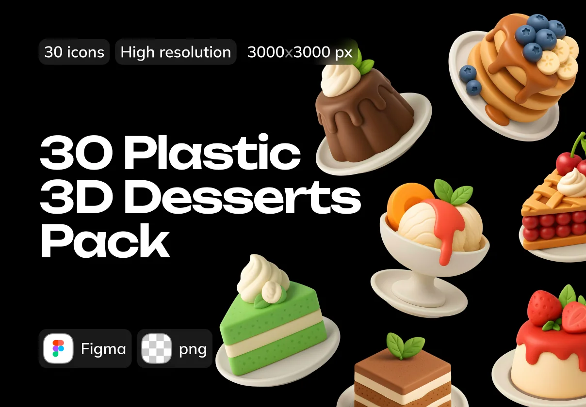 Plastic 3D Desserts Pack Icons