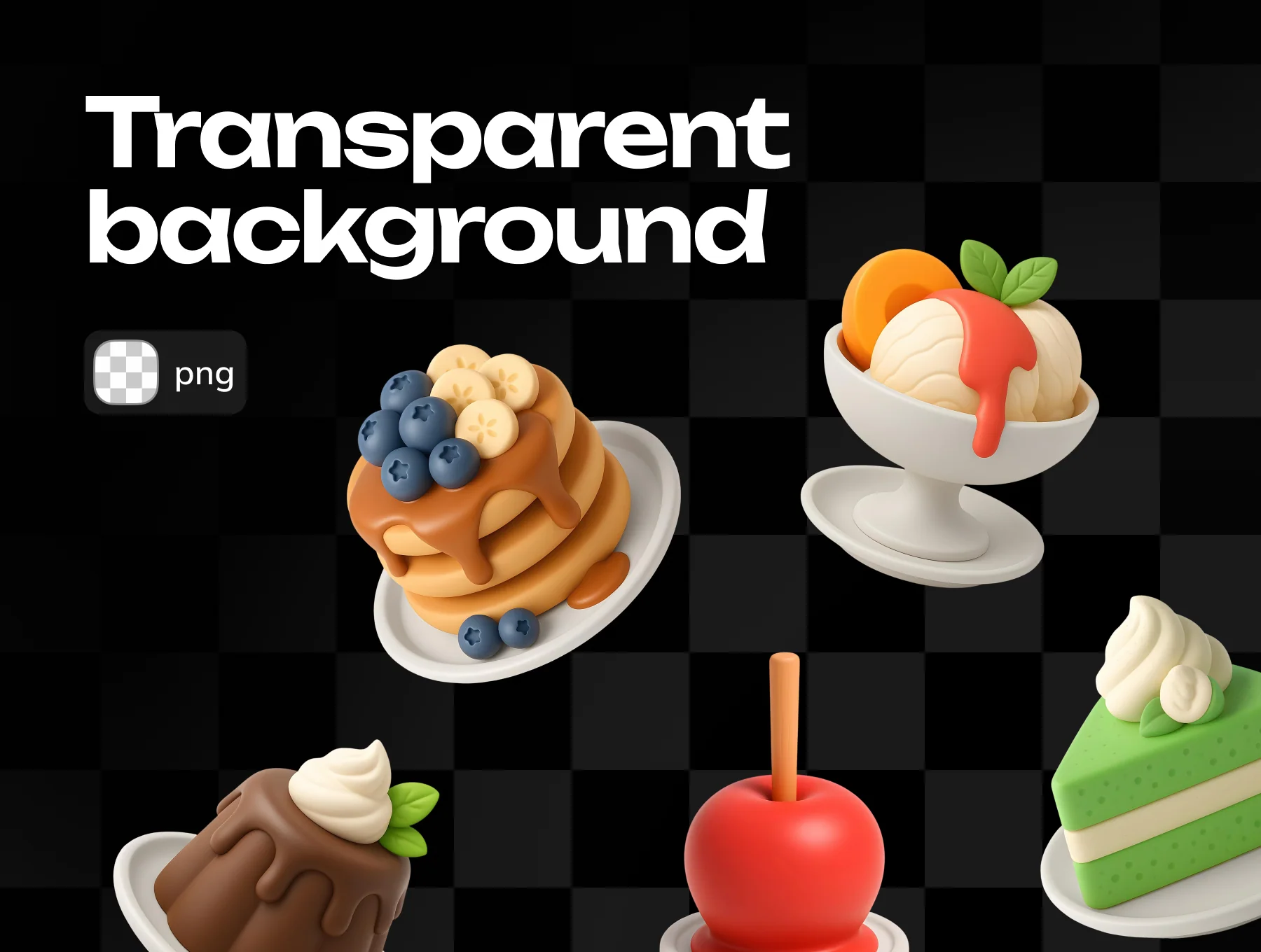 Plastic 3D Desserts Pack Icons 3