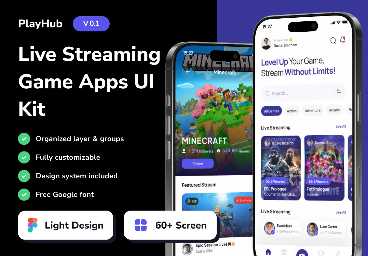 PlayHub - Live Streaming Game Mobile App UI Kits