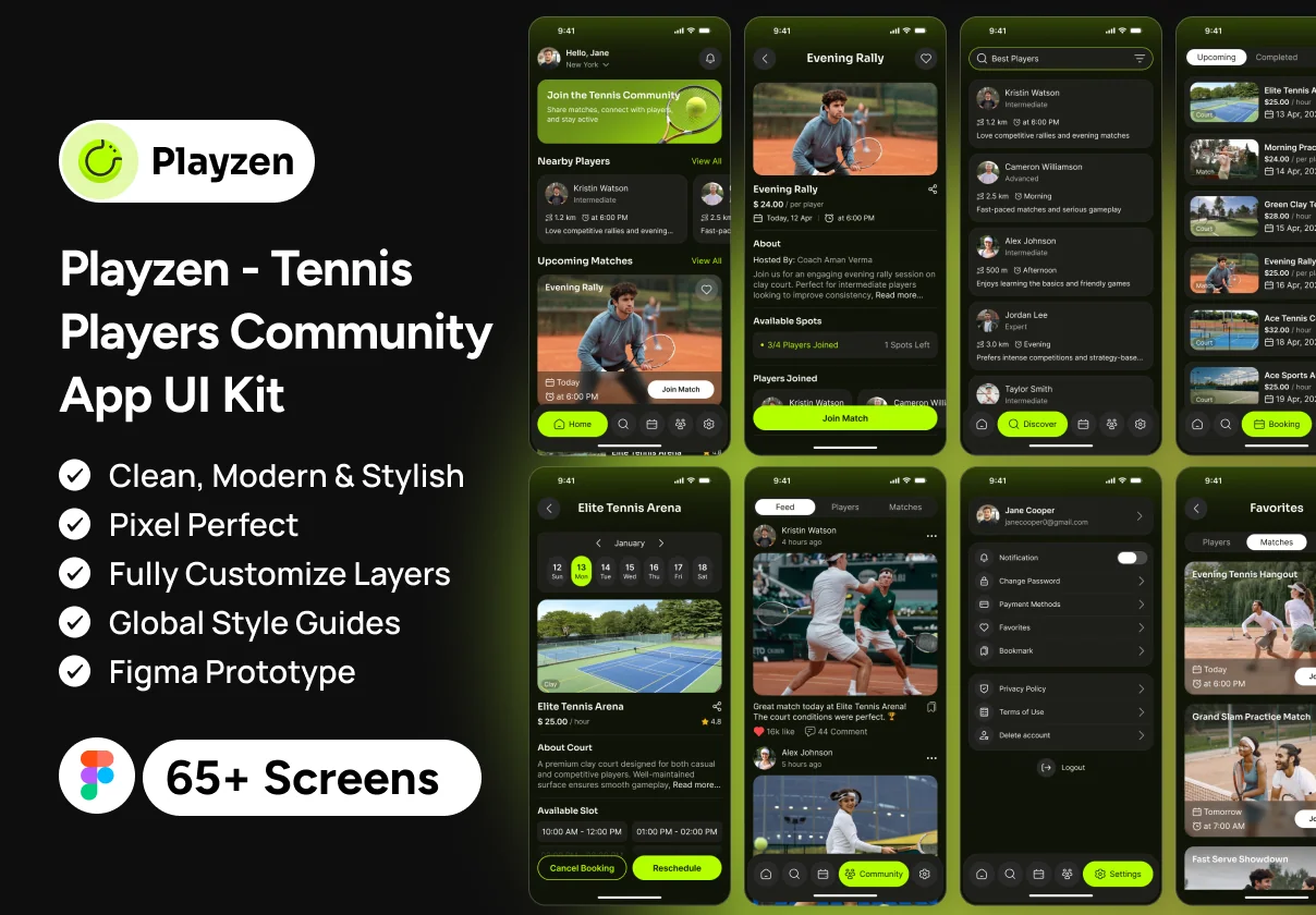 Playzen – Tennis Players Community App UI Kit