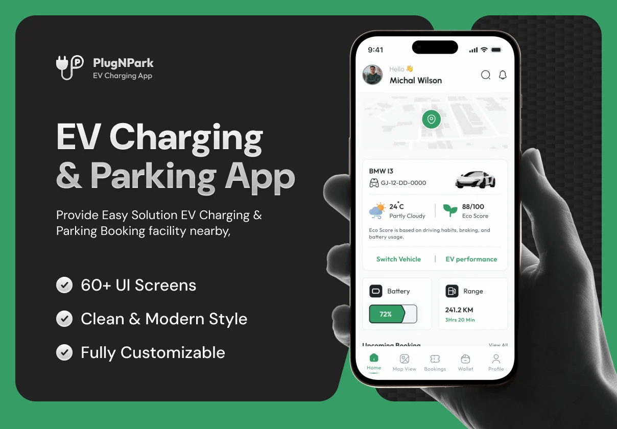 PlugNpark - EV Charging & Parking App UI Kit