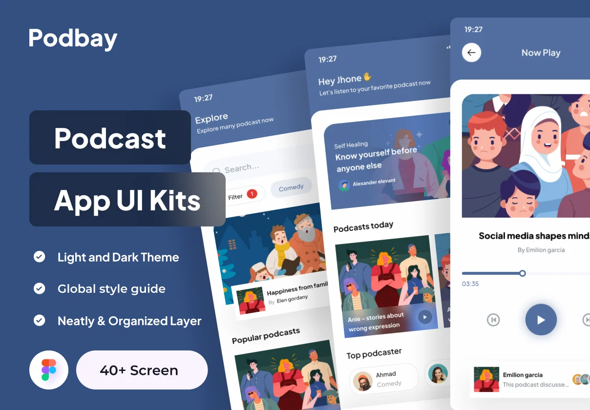 Podbay - Podcast App UI Kits