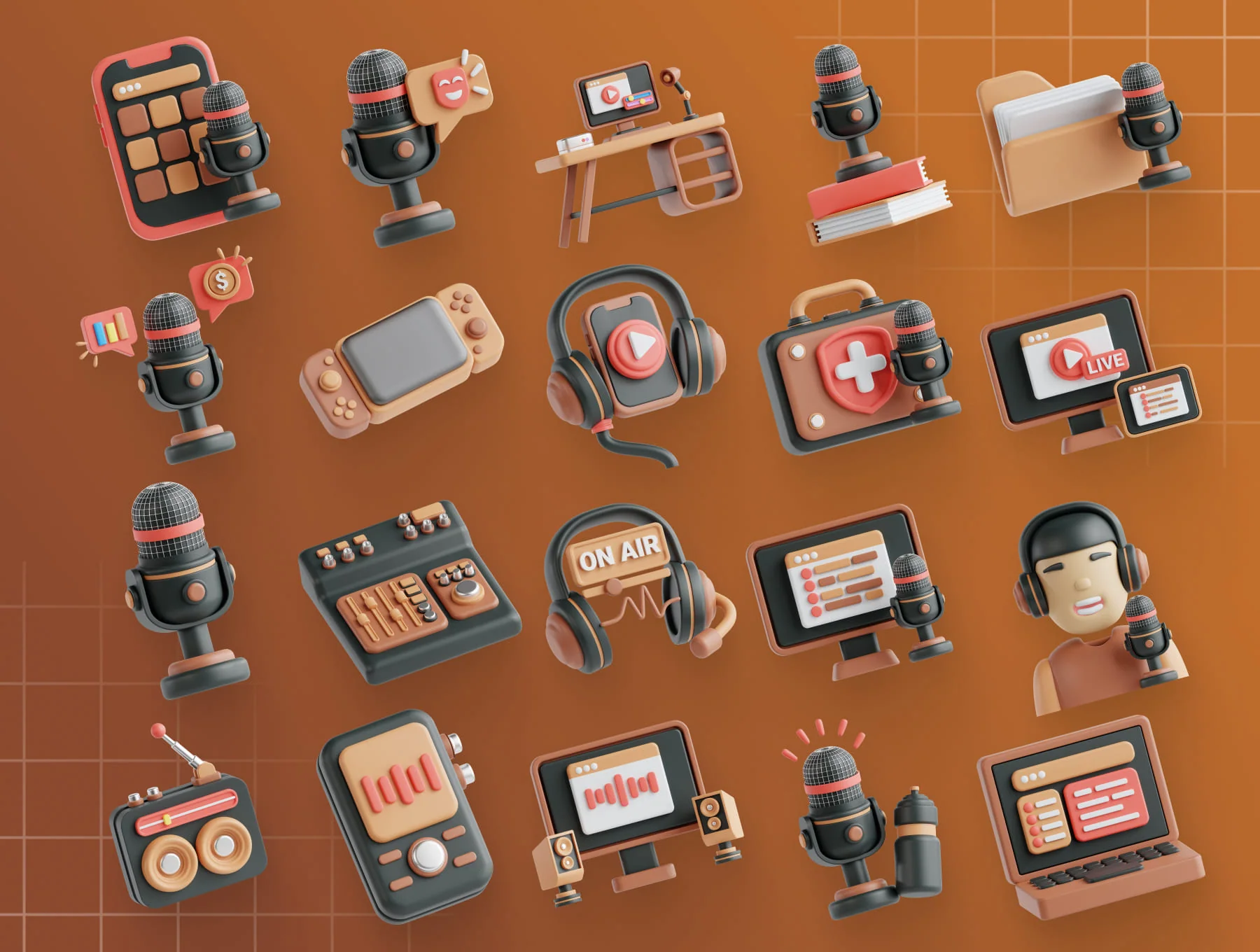 Podcast 3D Icon Set 5