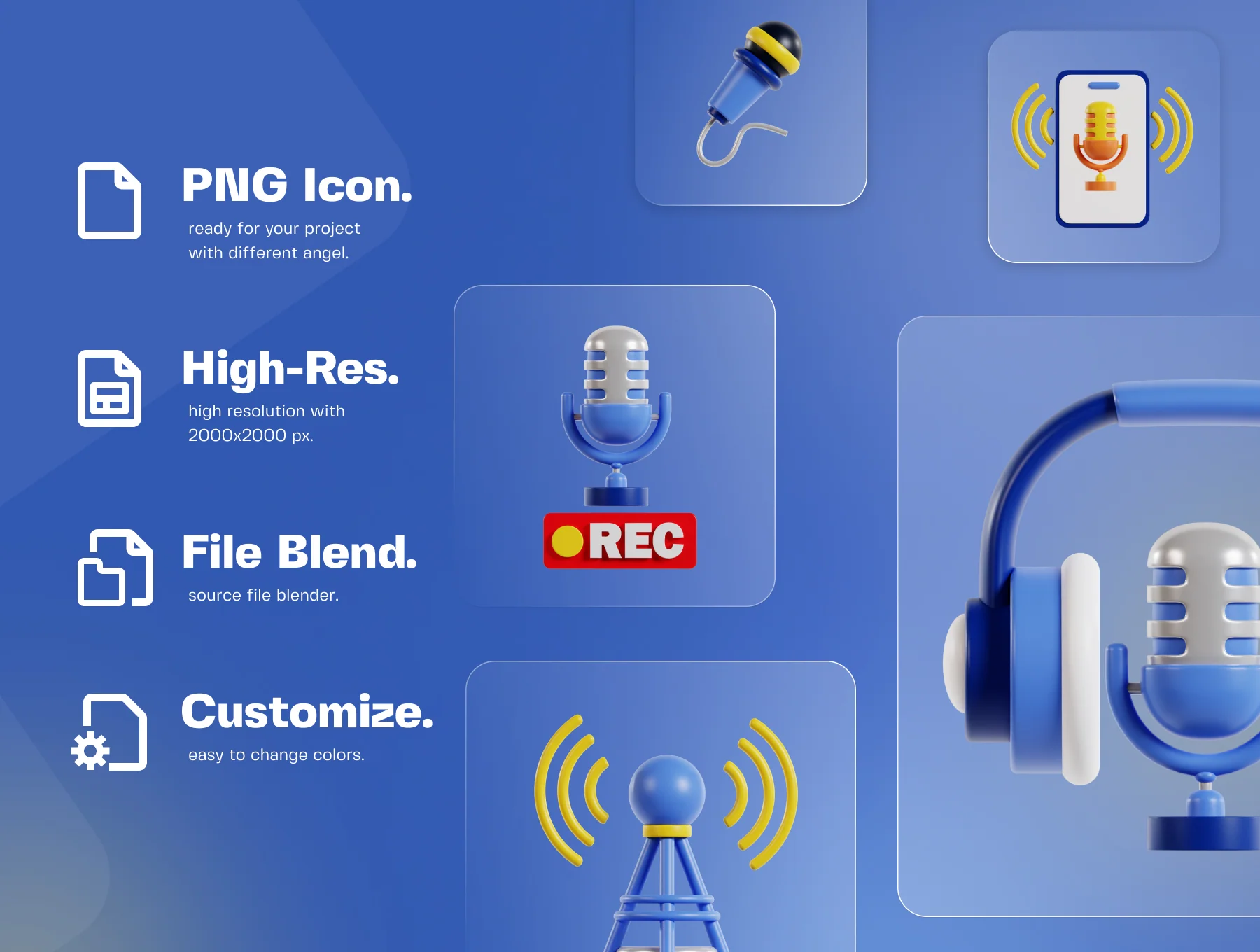 Podcast & Live Streaming 3D Icon Pack 2