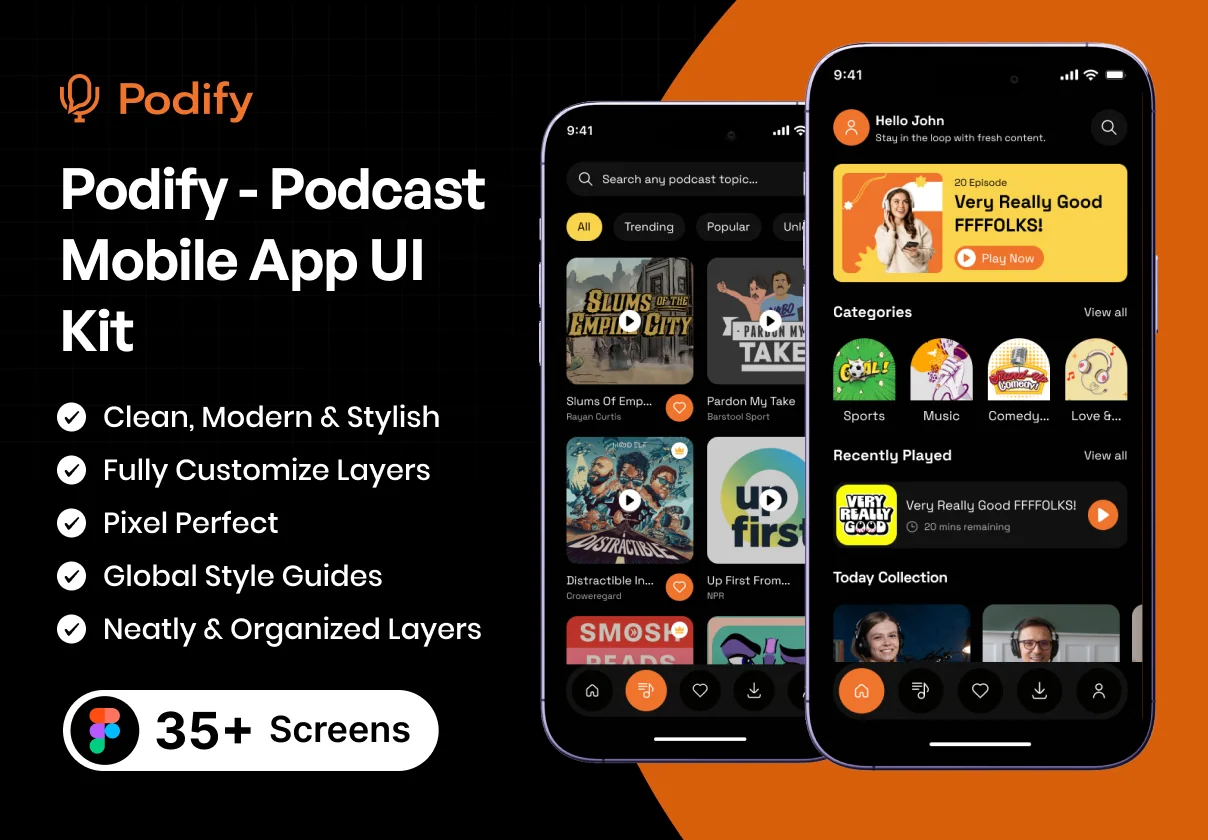 Podify - Podcast Mobile App UI Kit
