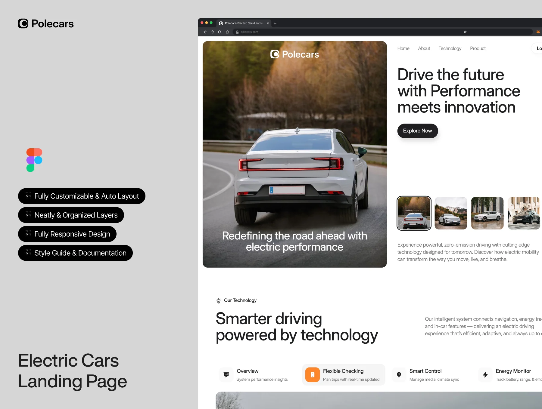 Polecars — Electric Vehicle Landing Page UI Kit