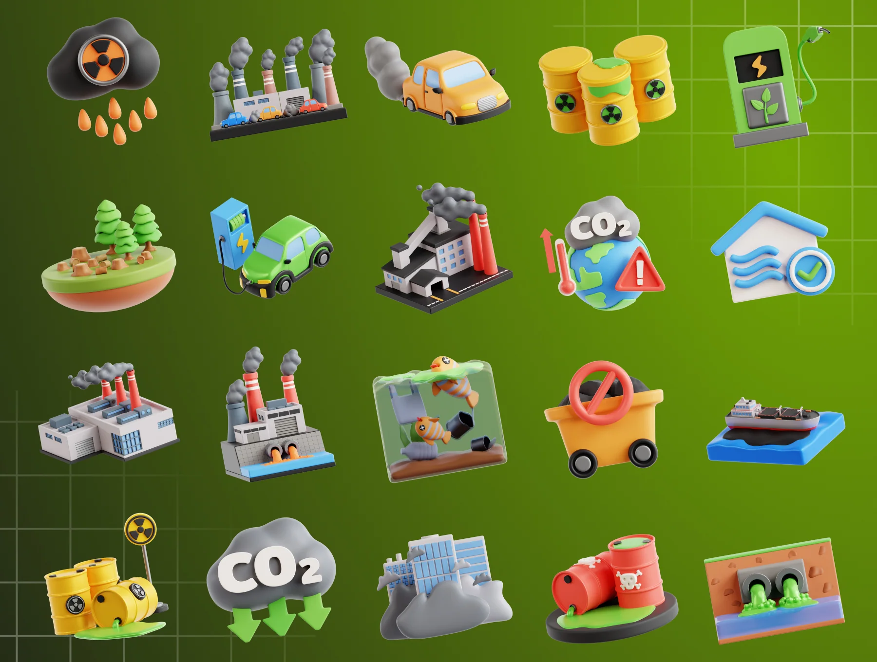 Pollution 3D Icon Set 5