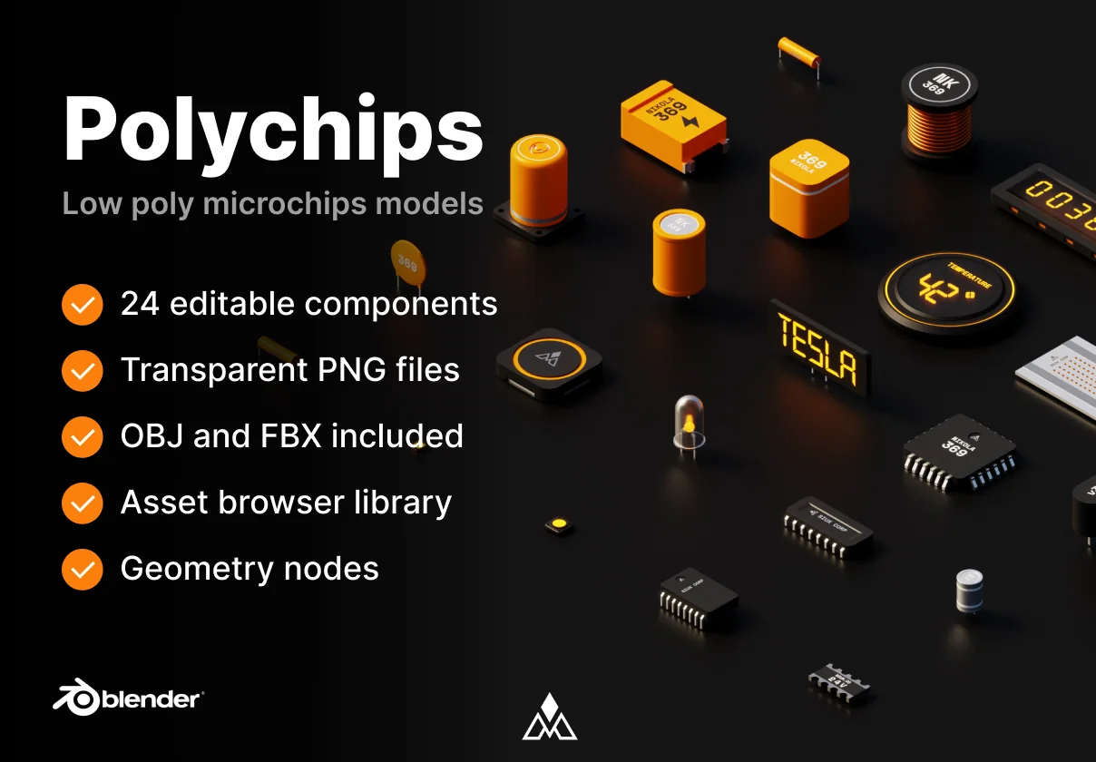 Polychips – 3D low poly components and microchips