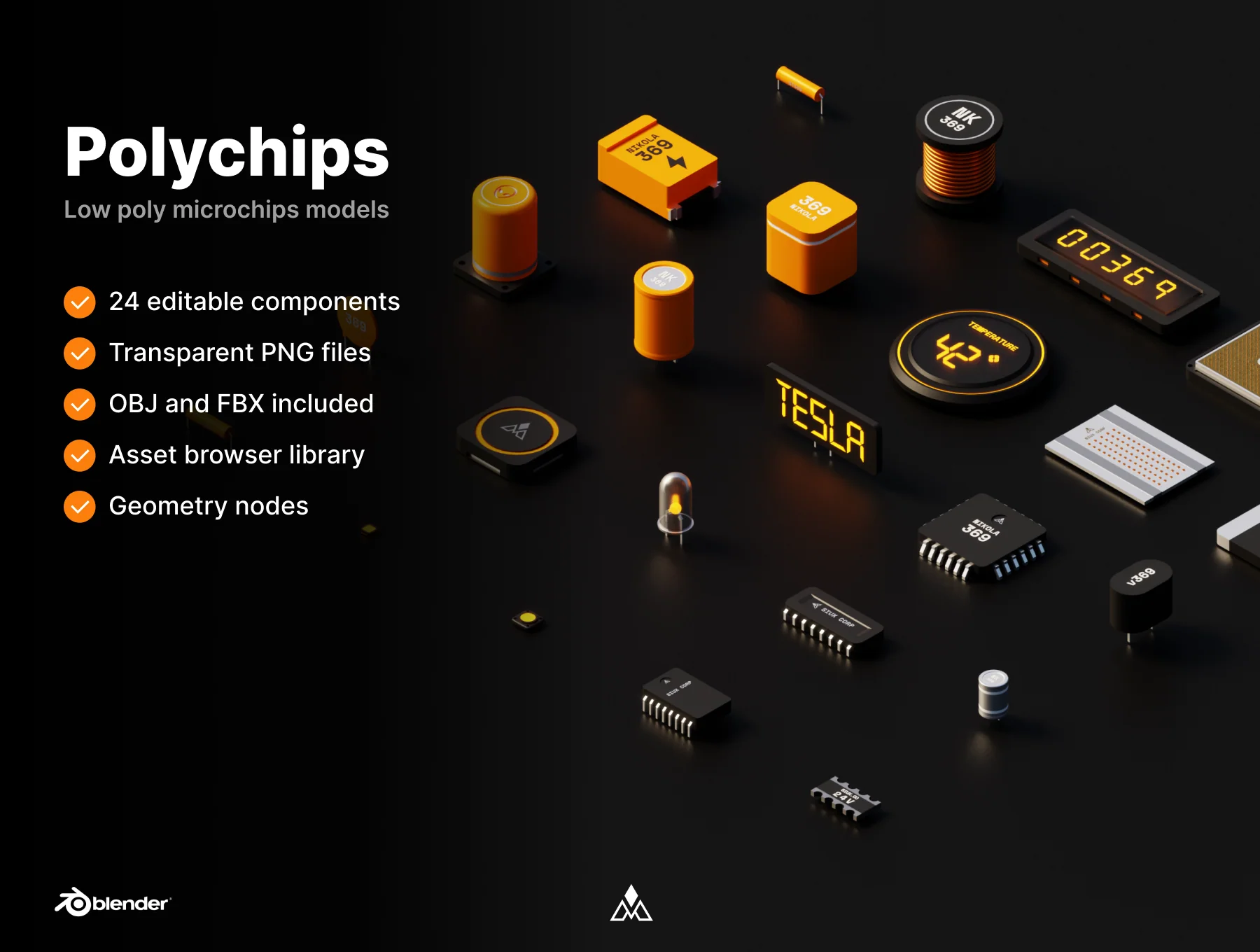 Polychips – 3D low poly components and microchips