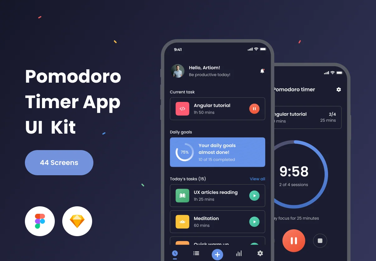 Pomodoro Mobile UI Kit