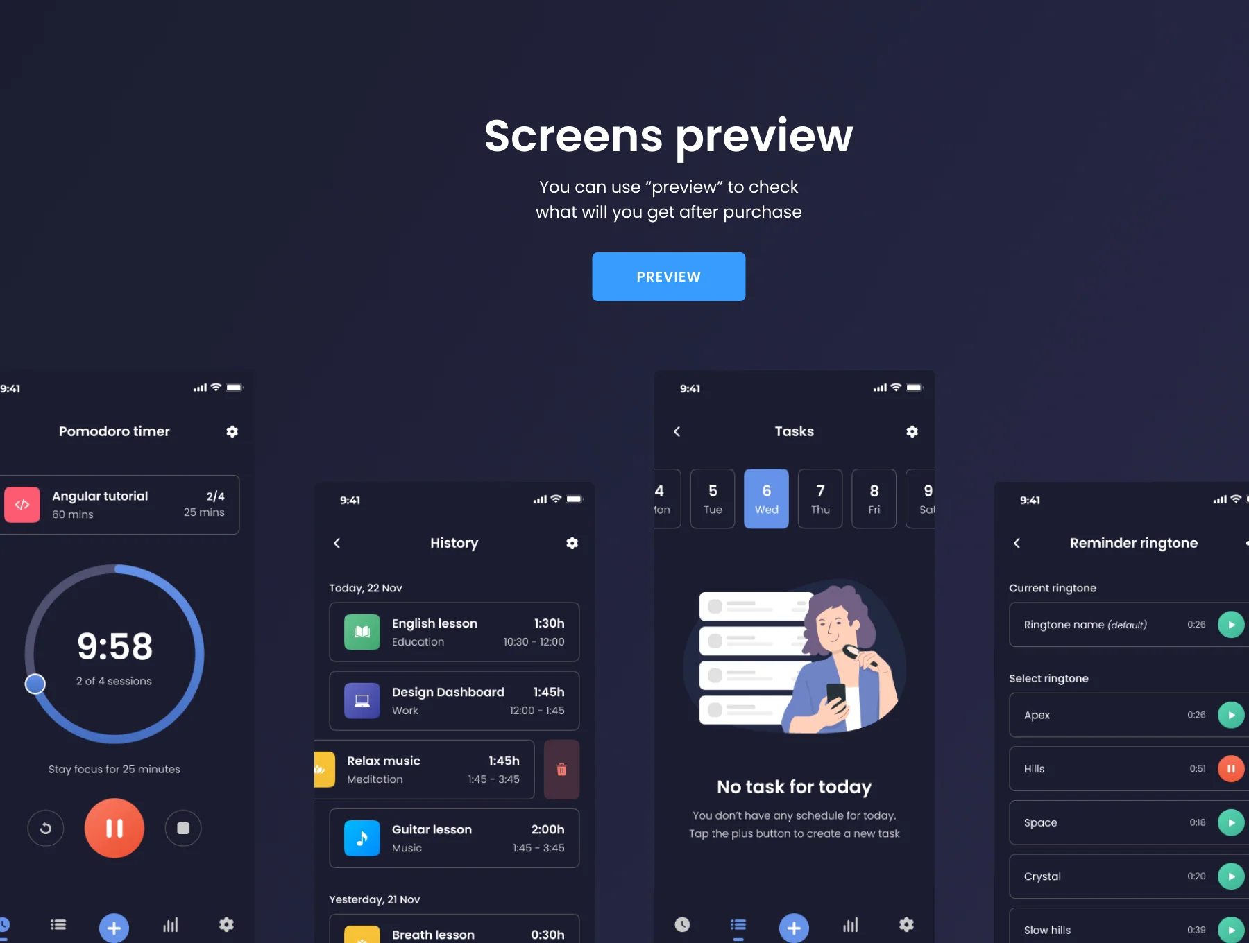 Pomodoro Mobile UI Kit 5