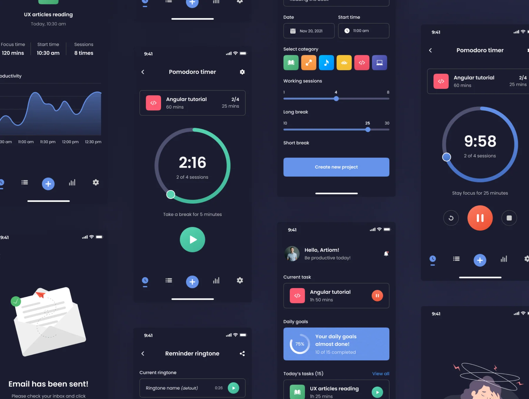Pomodoro Mobile UI Kit 6