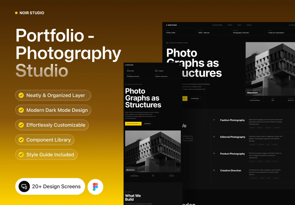 Portfolio – Photography Studio UI Kit (Noir Studio)