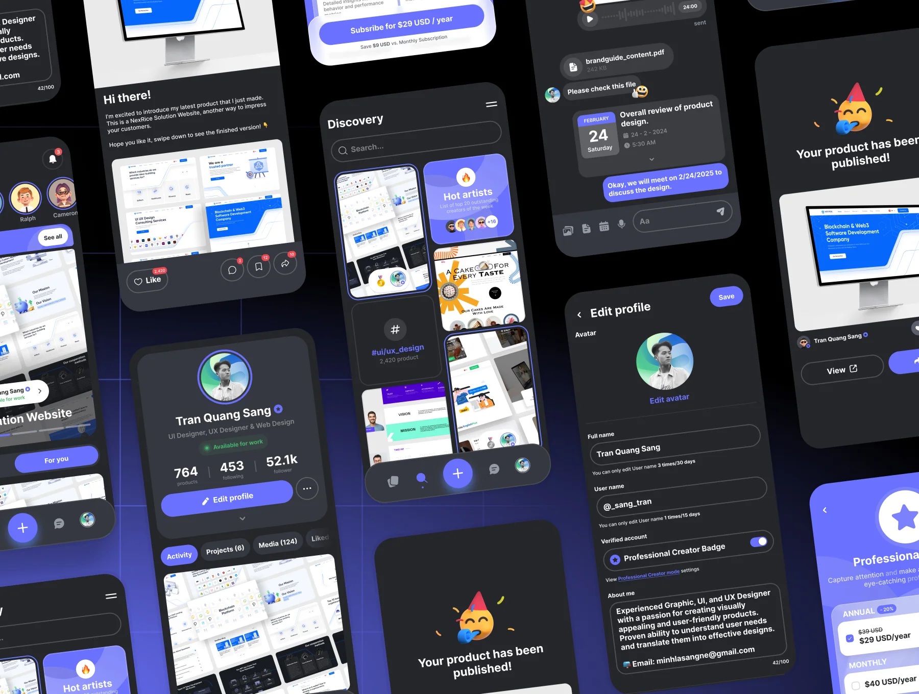PortfoPro - Designer's Social Network UI Kit 8