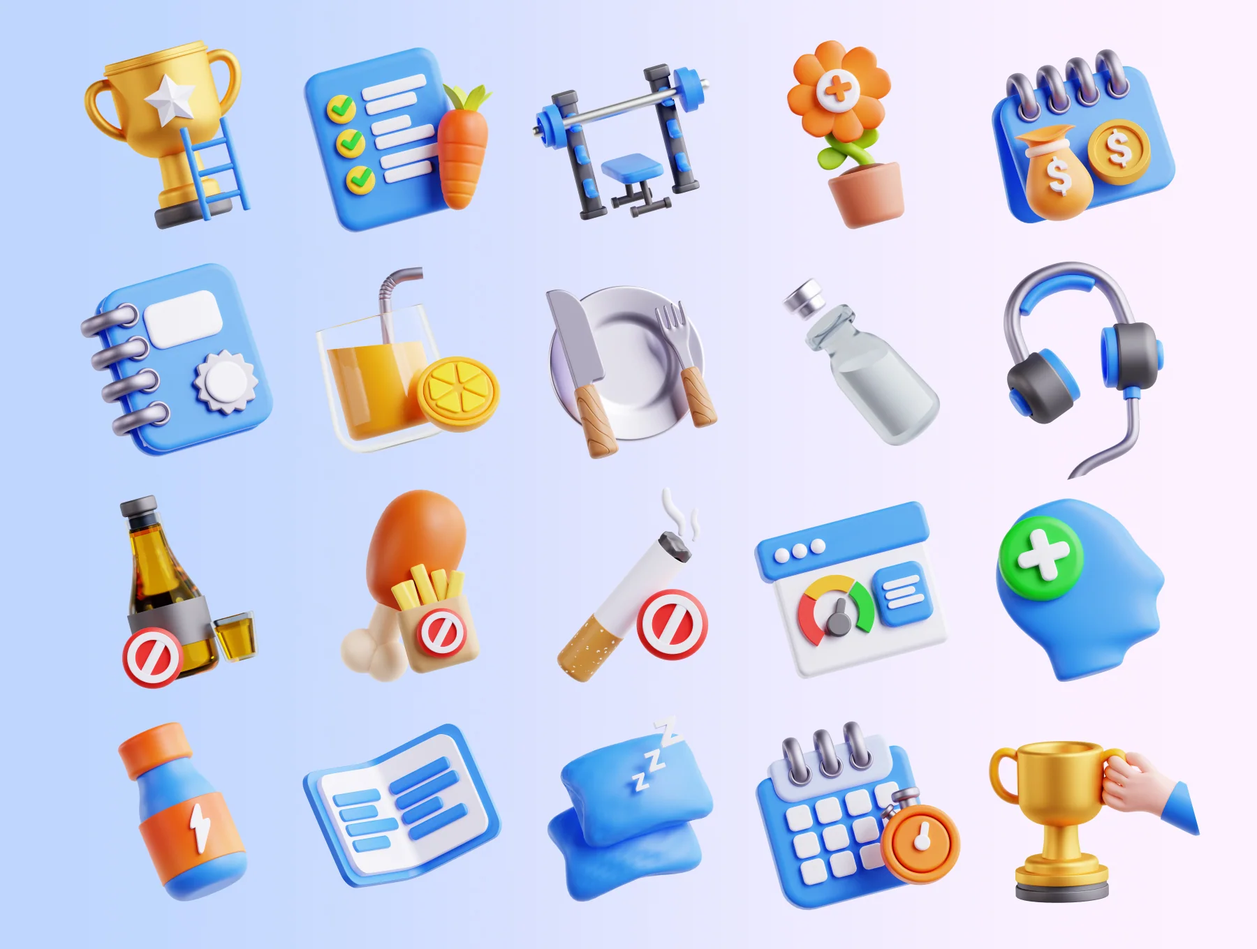 Positive Habits 3D Icon Set 6