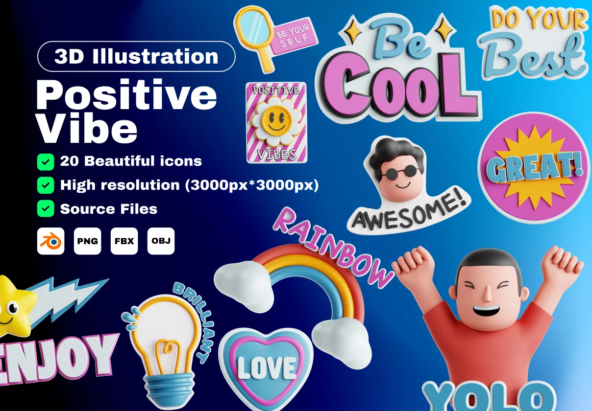 Positive Vibe 3D Icon Set