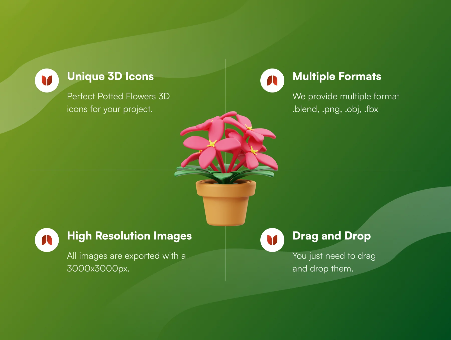 Potted Flowers 3D Icon 2