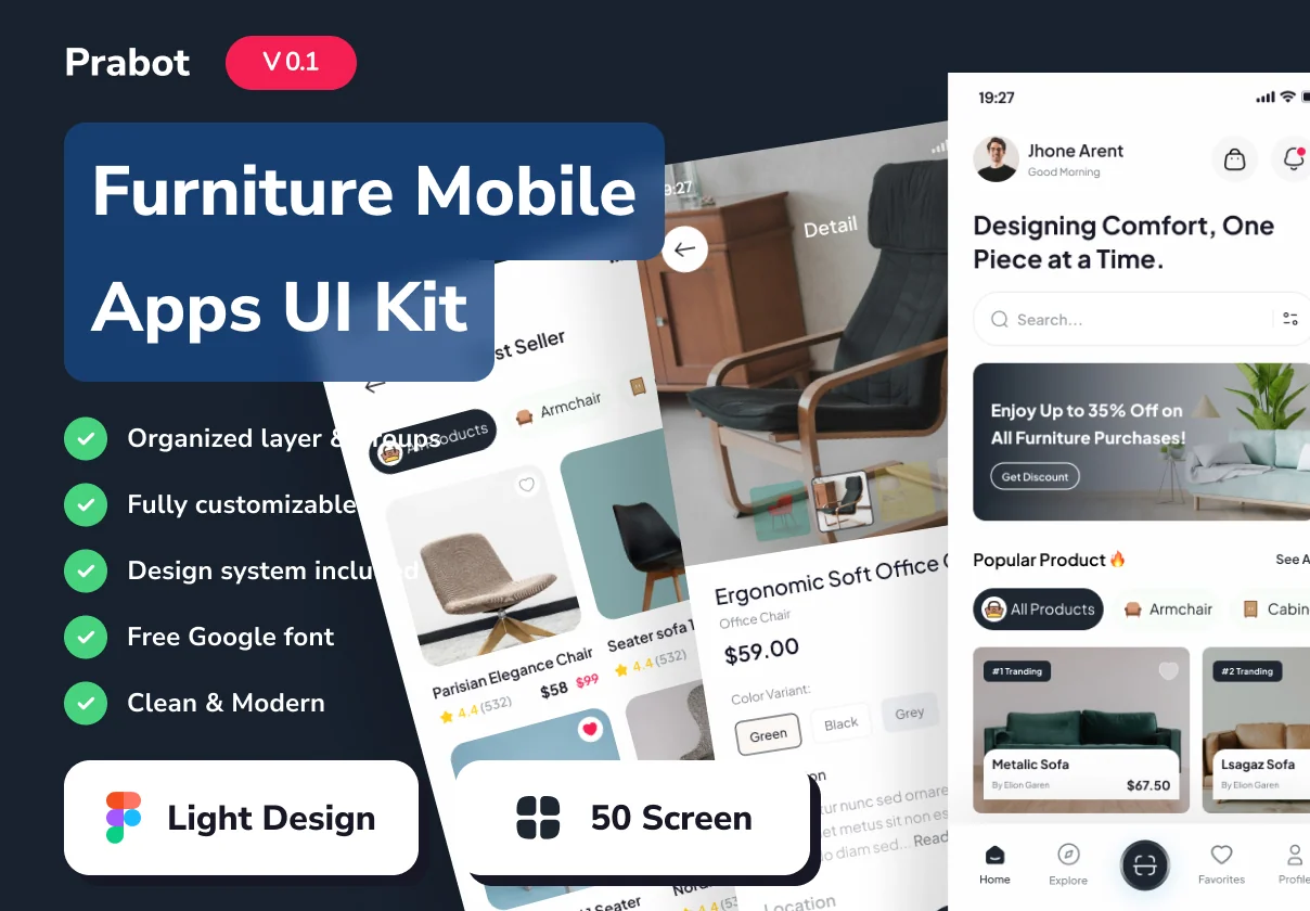 Prabot - Furniture Mobile App UI Kits