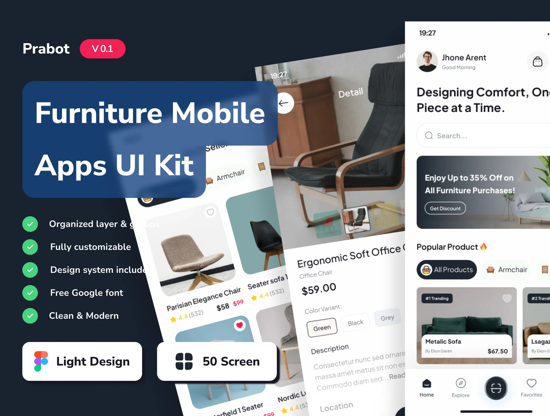 Prabot - Furniture Mobile App UI Kits
