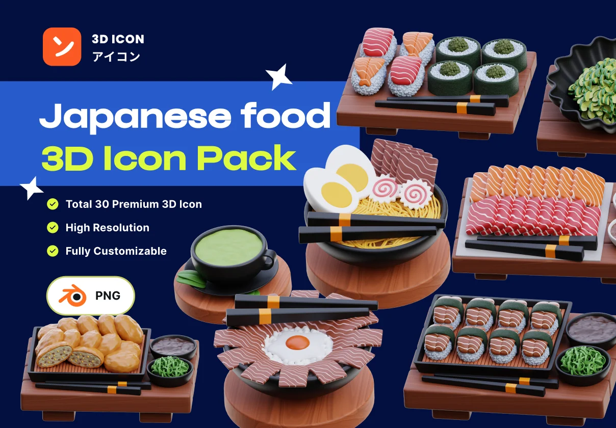 Premium Japanese Food 3D Icon pack
