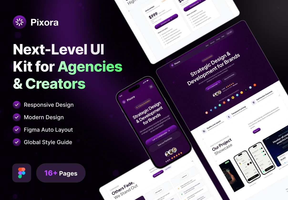 Premium UI Kit for Agencies & Creator - Pixora