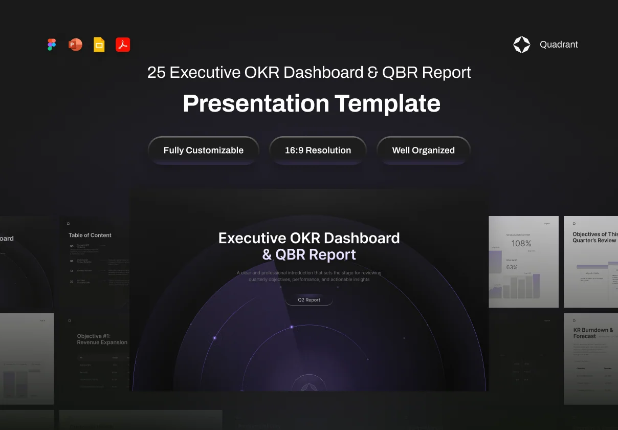 Presentation Template Executive OKR Dashboard & QBR Report - Quadrant