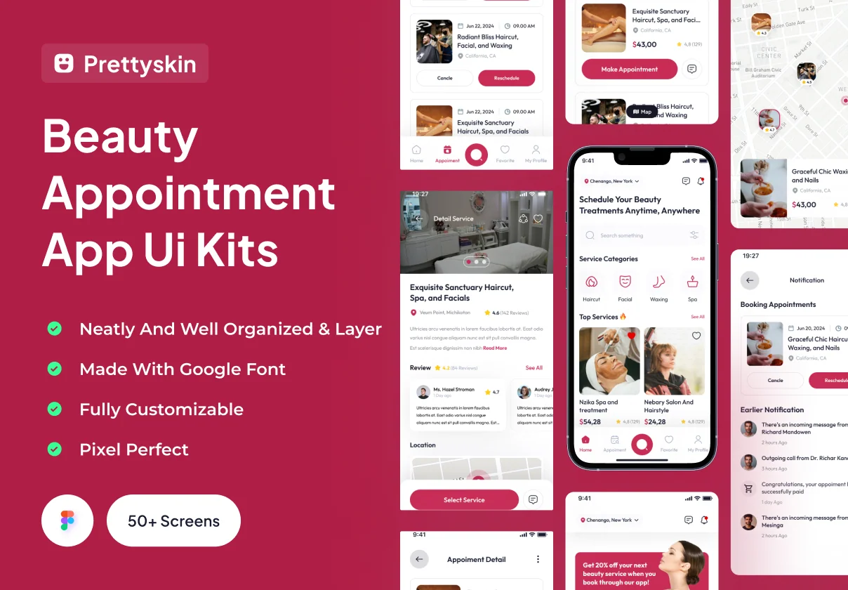 Prettyskin - Beauty Appointment App Ui Kits