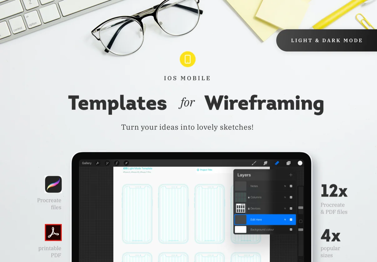Procreate - iOs Mobile Templates for Wireframing