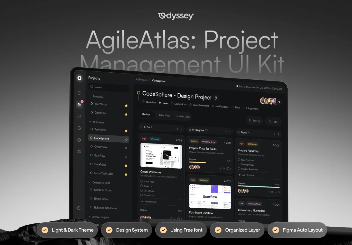 Project Management Tool UI Kit ( Dark & Light ) - V2