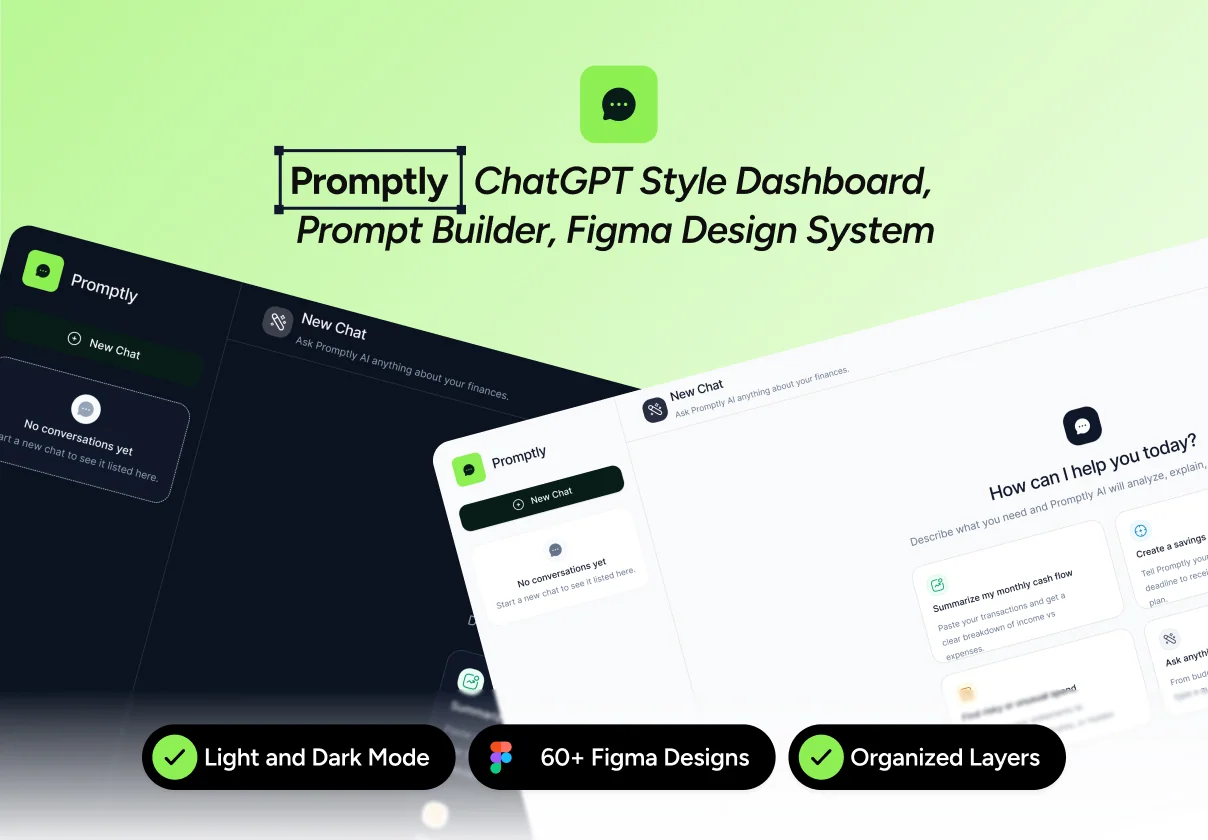 Promptly - AI Prompt SaaS UI Kit – ChatGPT Style Dashboard, Prompt Builder, Figma Design System