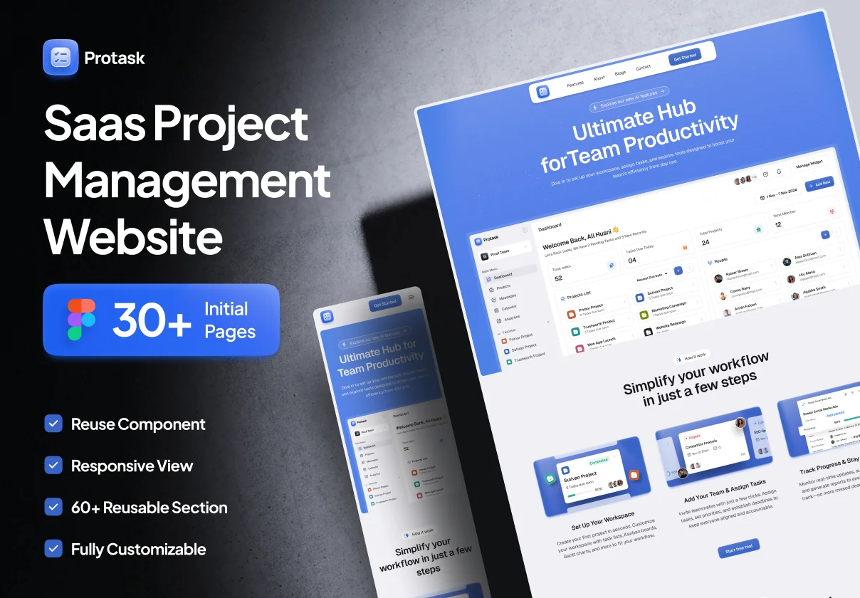 Protask - SaaS Project Management Website UI Kit