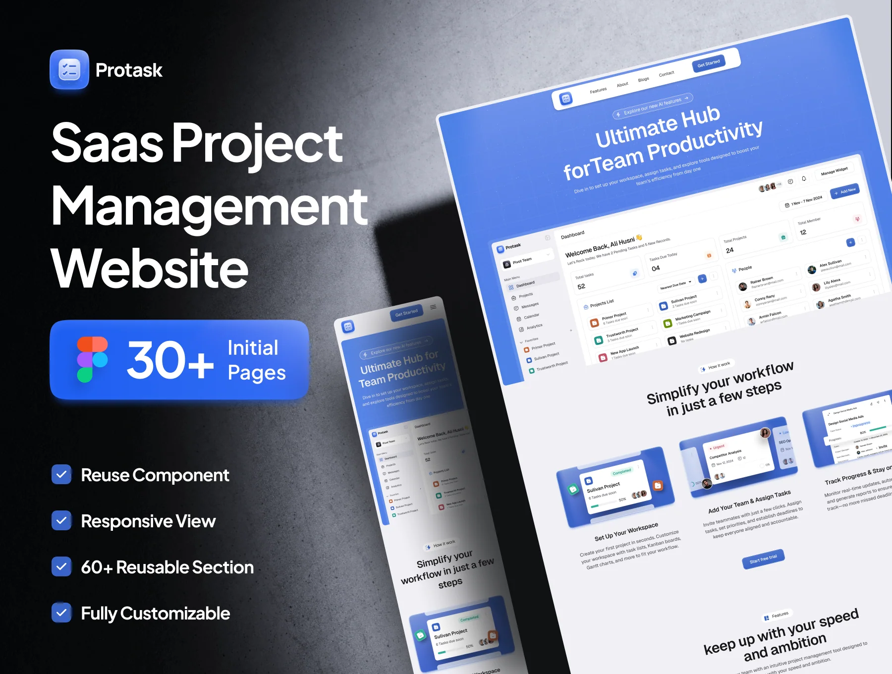 Protask - SaaS Project Management Website UI Kit