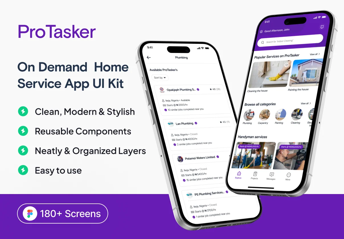 ProTasker - On Demand Home Service App UI Kit