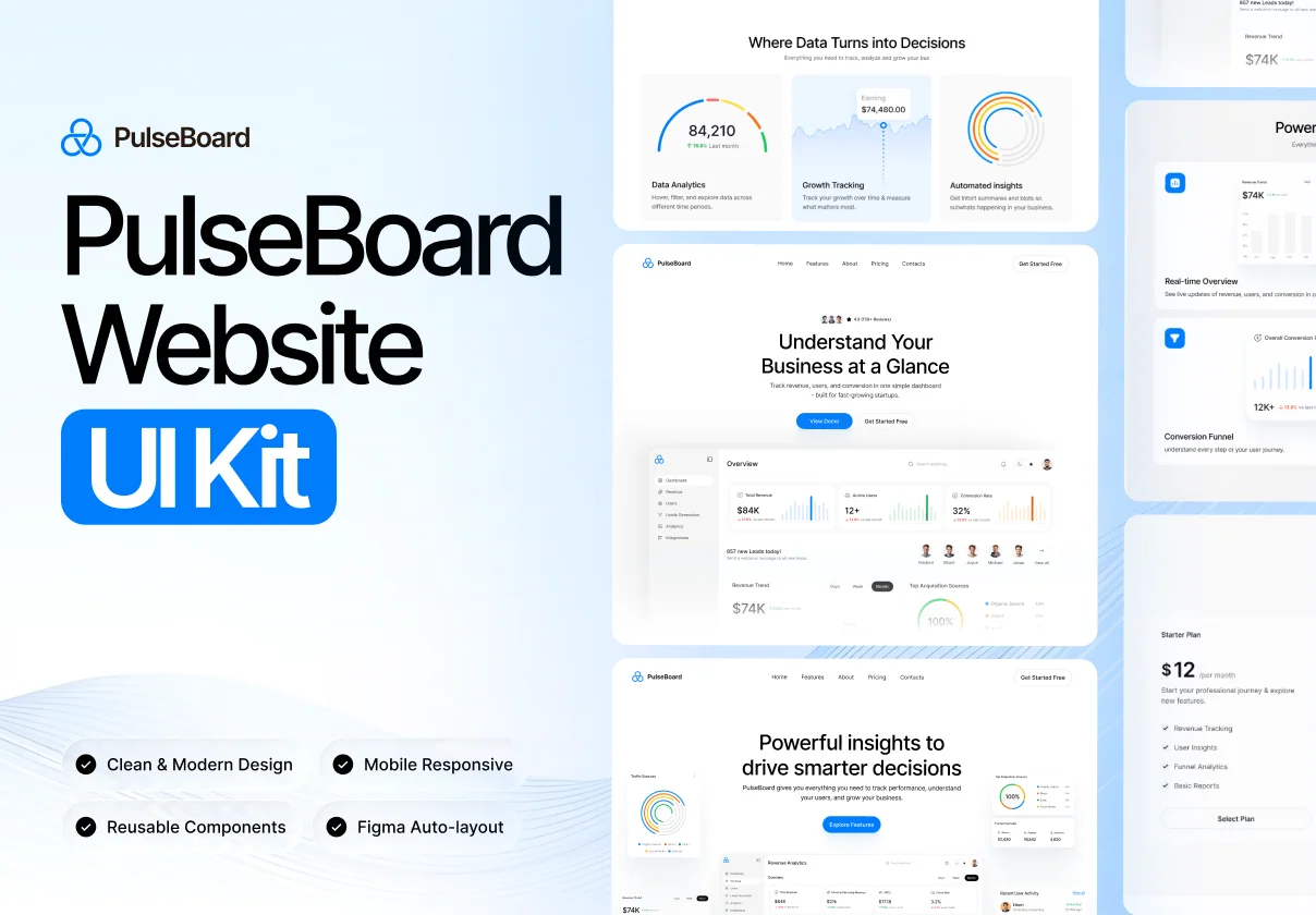 PulseBoard – SaaS Analytics Website UI Kit