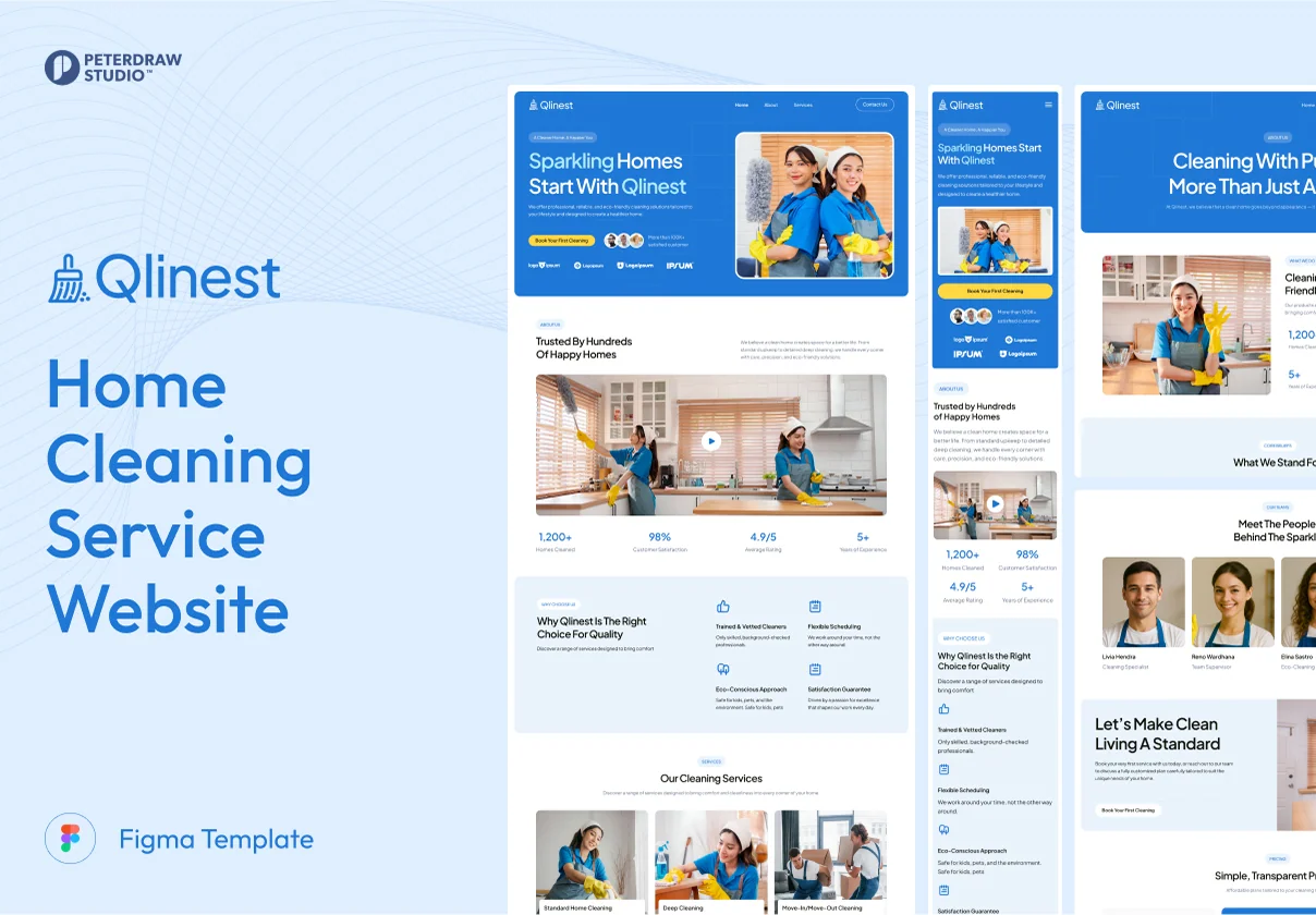 Qlinest - Home Cleaning Service Website UI Figma Template