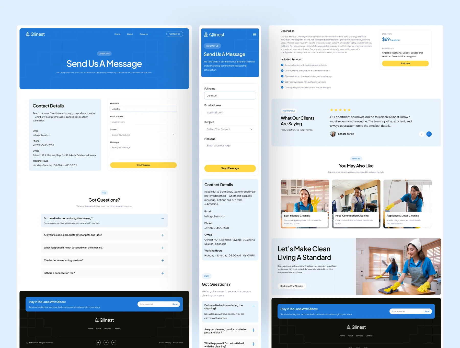 Qlinest - Home Cleaning Service Website UI Figma Template