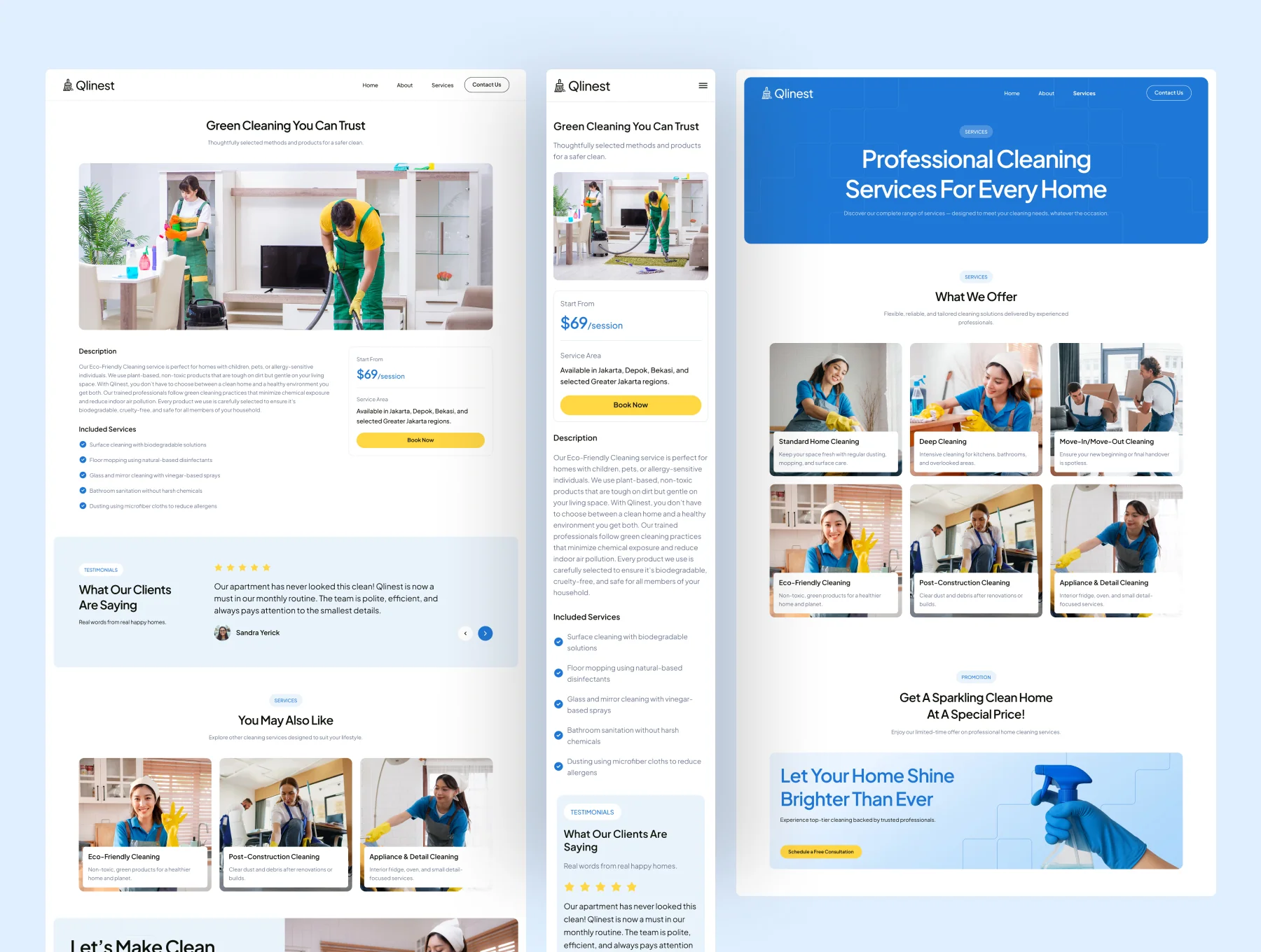 Qlinest - Home Cleaning Service Website UI Figma Template 2