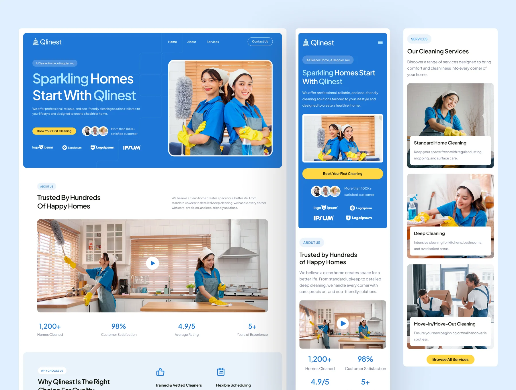 Qlinest - Home Cleaning Service Website UI Figma Template 6