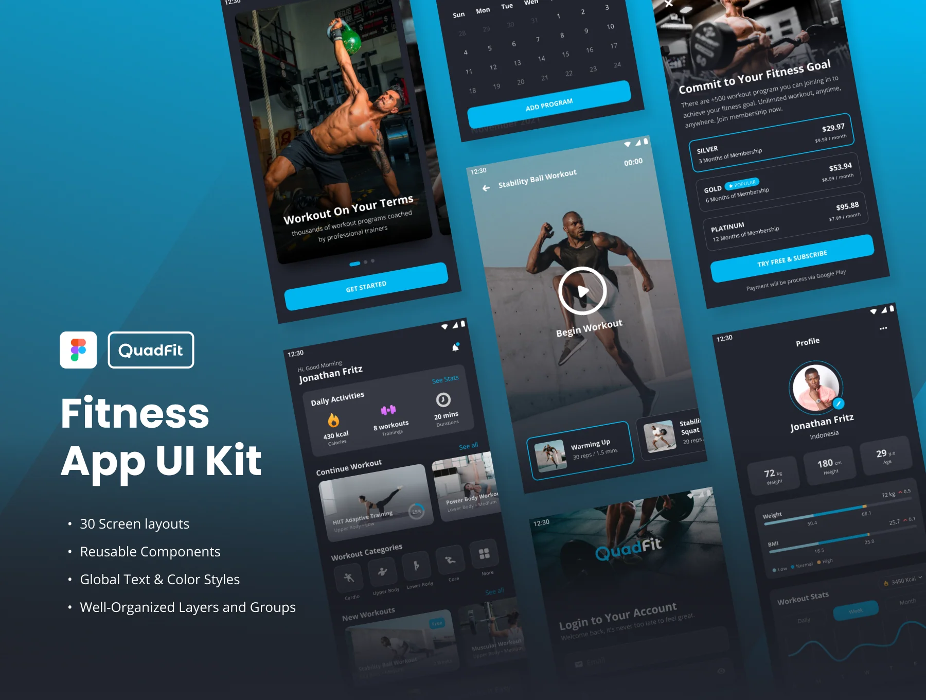 QuadFit - Fitness App UI Kit