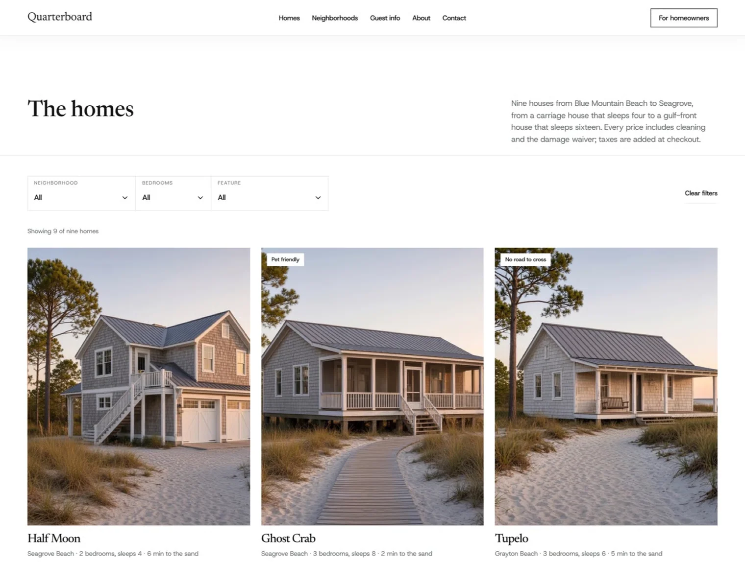 Quarterboard · Vacation Rental Framer Template 2